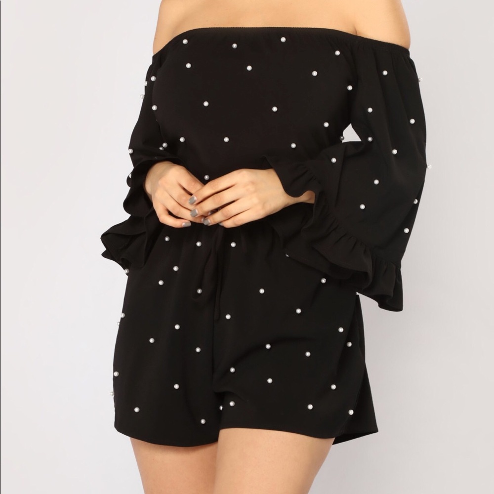 Dressy black romper with pearls - never been worn